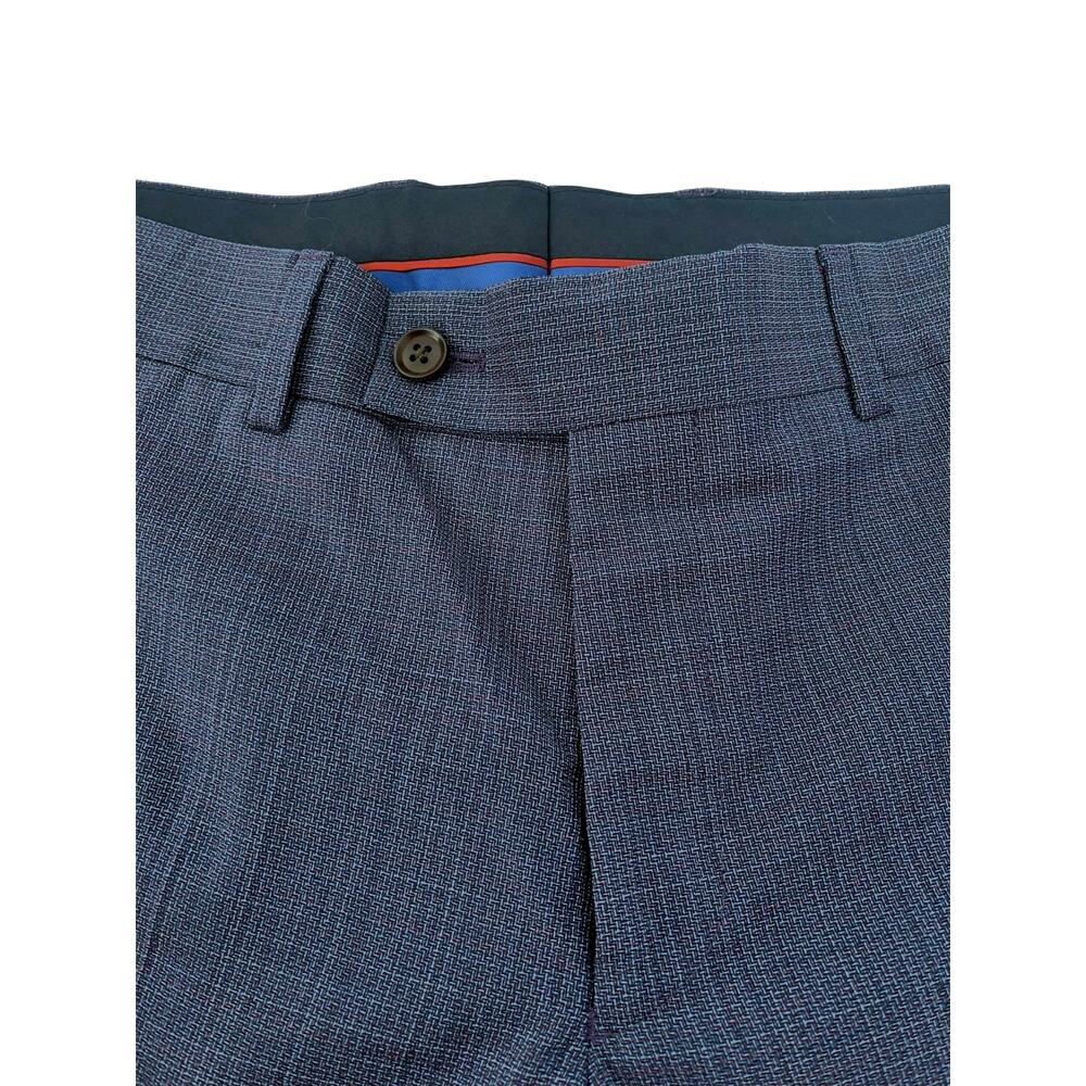 Ted Baker Karl Slim Fit 100% Wool Dress Pants, Micro Plaid Blue | 33 Short Unhem - Picture 6 of 14